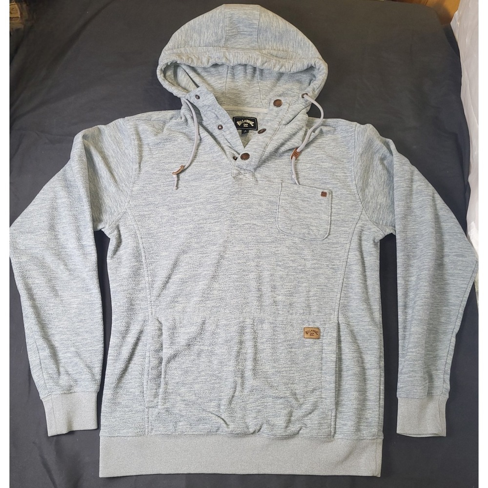 Billabong Men's Heather Gray Henley Hoodie - Button Neck Pullover - Size